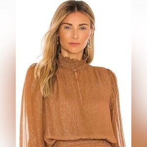 A.L.C Silvie silk chiffon blouse with gold lurex thread size S butterscotch